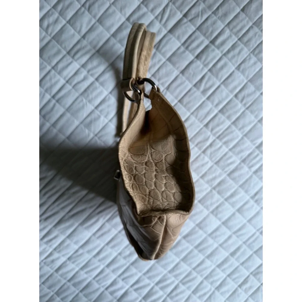 Y2K VTG Furla Crocodile Embossed Leather Hobo Pale Yellow Handbag Coquette Cute - Picture 4 of 7
